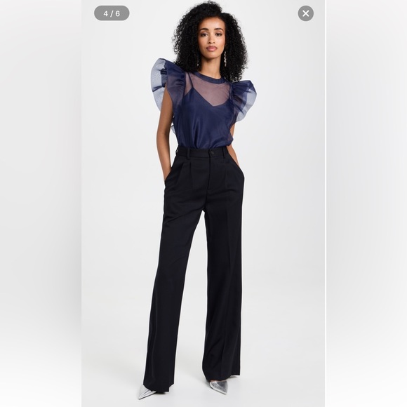 Navy Jonathan Simkhai Corina Organza Ruffle Top [M, NWT] - Picture 6 of 13
